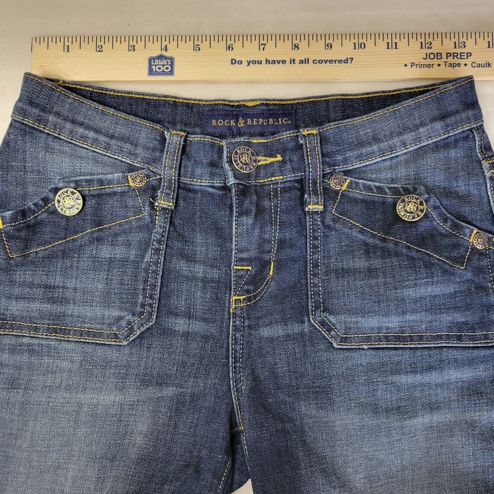 Rock & Republic Cut Off Shorts Size 2 Stinger Blue Stretch Denim Coastal Cowgirl - Picture 9 of 16